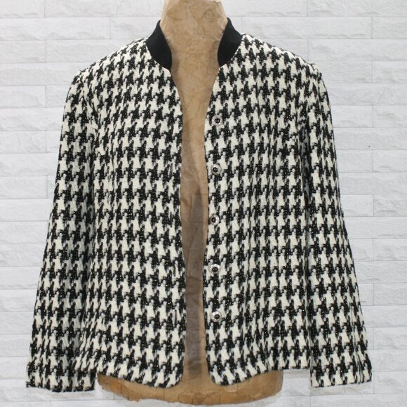 VINTAGE OLIVIA ROSE Jacket Blazer Houndstooth Black White Woven Classic 18M - Picture 1 of 11